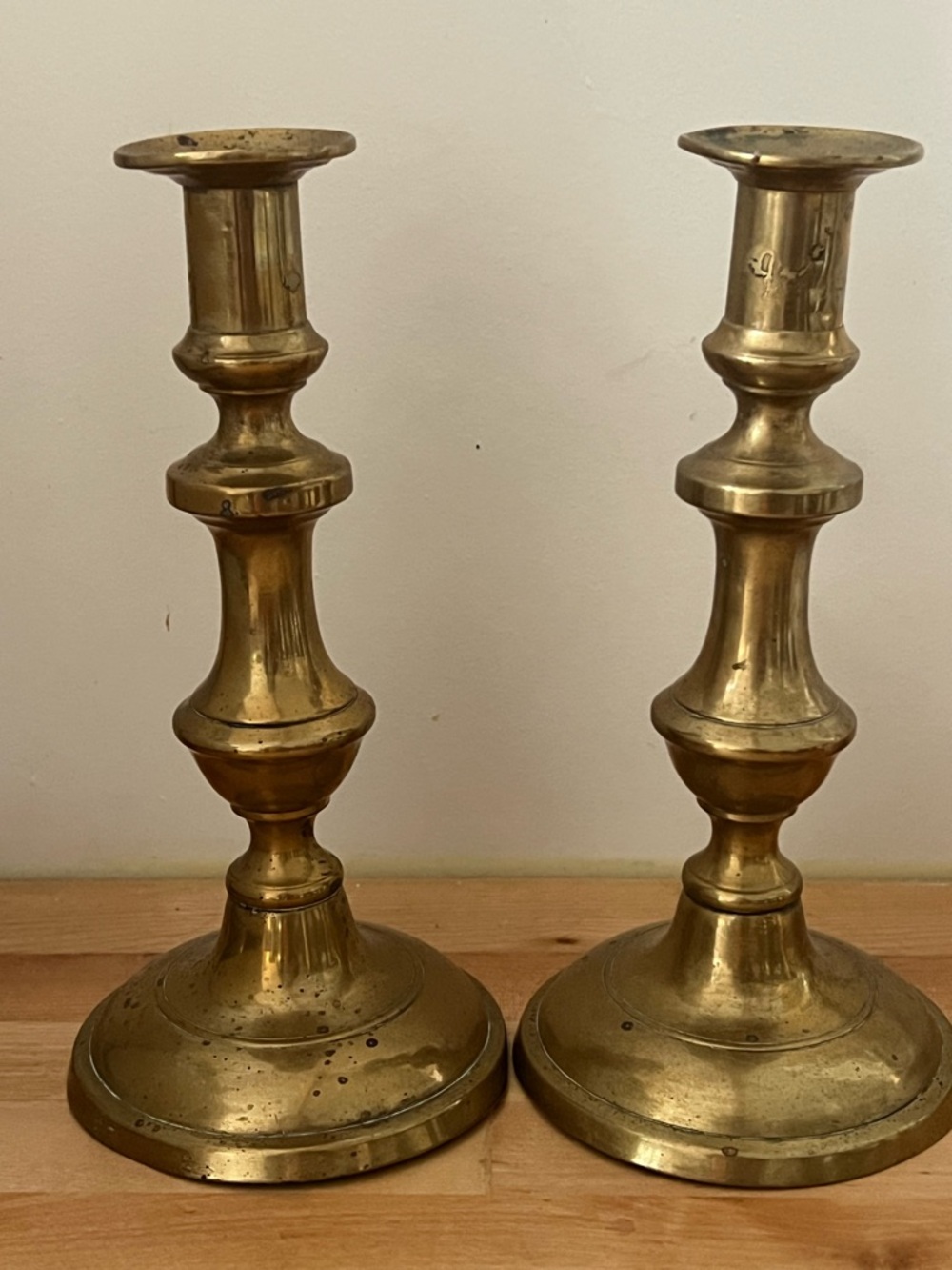 Antique Turned Brass Candlesticks